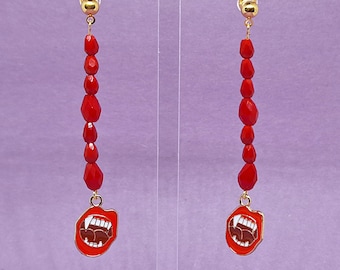 Blood & Fangs Beaded Charm Earrings | Vampire Jewelry