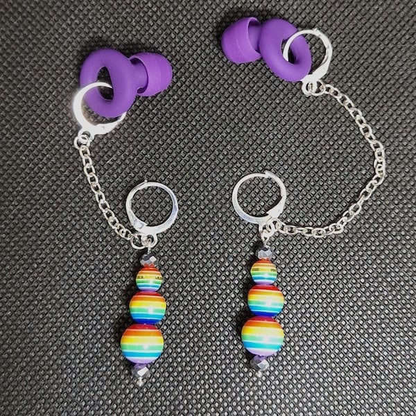 Rainbow Pride Beaded Loop Earplug Earrings | Neurodiversity Jewelry