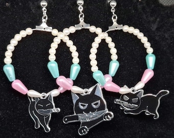 Transgender Pride Beaded Knife Kitty Hoop Earrings | LGBTQ+ Pride Jewelry