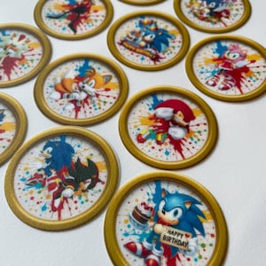 Blue Hedgehog Game Edible Images – 1&quot;  2&quot; Cupcake & Oreo Toppers – Gamer Party Treat Decorations |