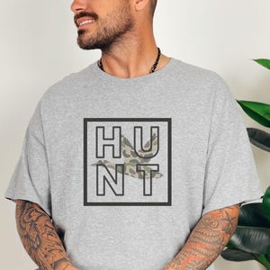 HUNT Shirt for Duck Hunters, Waterfowl Hunting Tee, Camo Duck Hunting T-shirt