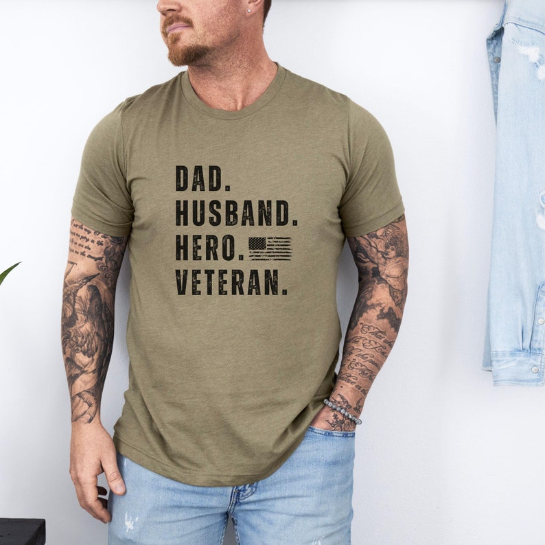 Veteran Dad Shirt, Military shirt for husband, USMC shirt, Army Dad, Patriotic Tee, USA Flag Shirt Heather Olive