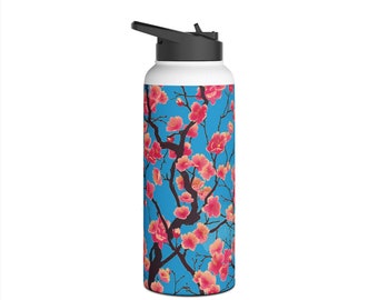 Sakura Blossoms Vibrant Pattern Edelstahl-Wasserflasche mit Schraubdeckel und doppelwandiger Vakuumisolierung