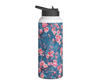 Sakura-Blüten lebendige farbige Muster-Edelstahl-Wasserflasche mit aufschraubbarem Deckel und doppelwandiger Vakuumisolierung