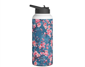 Sakura Blossoms Bouteille d'eau en acier inoxydable aux couleurs vives avec couvercle à visser et double paroi isolante sous vide