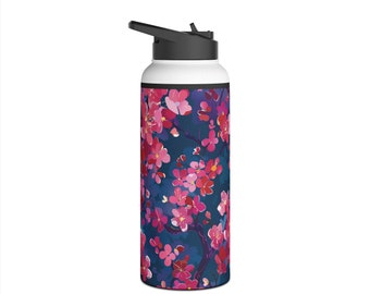 Edelstahl-Wasserflasche mit Sakura-Blütenmuster, Schraubdeckel und doppelwandiger Vakuumisolierung