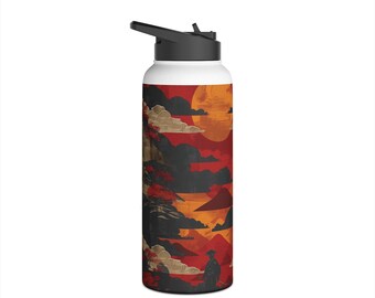 Samurai Sunset Edelstahl Wasserflasche mit aufdrehbarem Deckel und doppelwandiger Vakuumisolierung