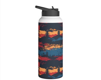 Samurai Sunset Pattern Edelstahl-Trinkflasche mit Schraubverschluss und doppelwandiger Vakuumisolierung