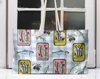 Sardine Beach Tote Bag: Italian Seaside Style Canvas Weekender