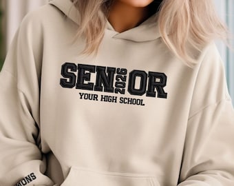 Embroidered Personalized Senior Hoodie | Graduate Sweatshirt | Custom Sleeve 2026 Grad Hoodie | Senior 2027 Mom Gift