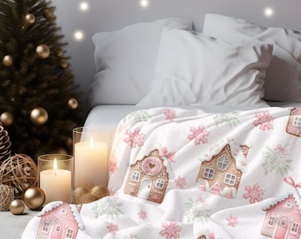Pink Gingerbread Aesthetic Velveteen Blanket | Cozy Gingerbread Holiday Dorm Room Blanket | Holiday Gift ideas for Roommate