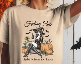 Funny Retro Witch Halloween T-Shirt: Girly Spooky Season Tee