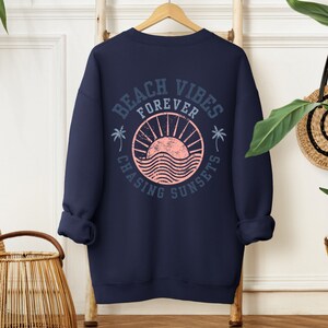 Retro Beach Vibes Crewneck: Chasing Sunsets Sweatshirt Navy