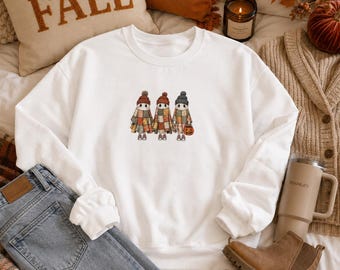 Ghost Patchwork Sweatshirt | Cozy Halloween Crewneck for Spooky Season | Cute Faux Quilt Aesthetic Fall Sweatshirt
