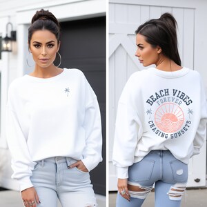Retro Beach Vibes Crewneck: Chasing Sunsets Sweatshirt White