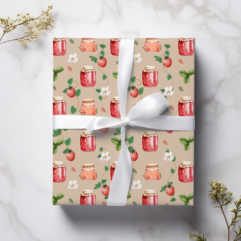 Stawberry Cottagecore Fruit Gift Wrap Cute Strawberry Jam Wrapping