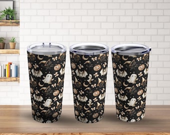 Retro Halloween Stainless Steel Tumbler: Spooky Ghost Design, 20oz