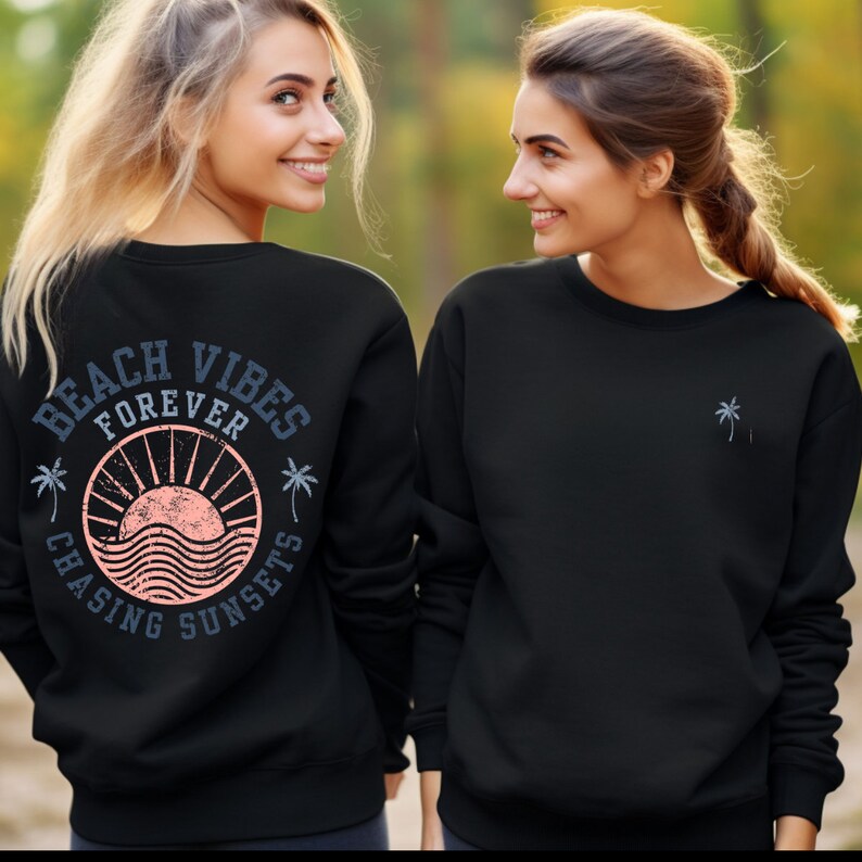 Retro Beach Vibes Crewneck: Chasing Sunsets Sweatshirt Black