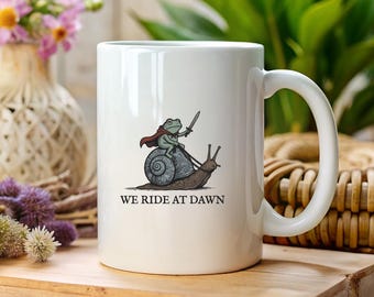 We Ride at Dawn Frog Mug | Funny Coffee Mug for Desk | Frog Meme Cup | Office Humor Coworker Gift