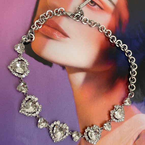 Alessandra Rich crystals necklace; Heart choker; … - image 2