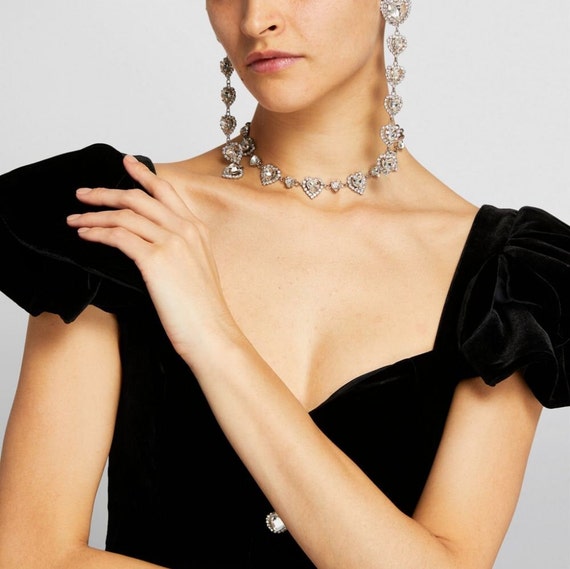 Alessandra Rich crystals necklace; Heart choker; … - image 5