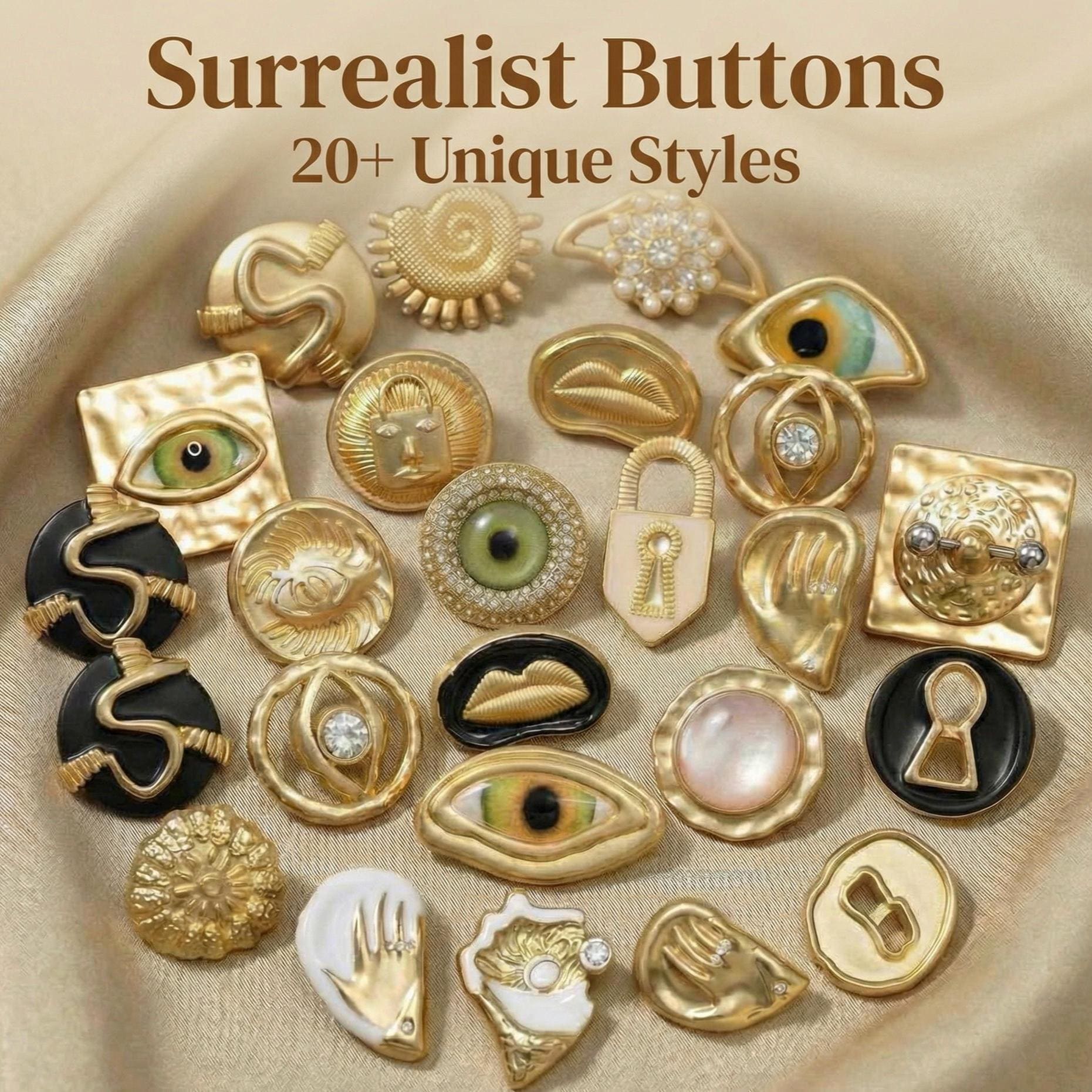 Vintage Gold Surrealist Buttons | Evil Eye Keyhole Button  display picture 1