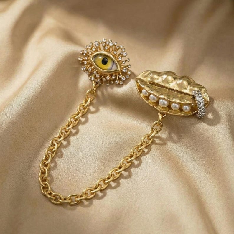 Vintage 18K Gold Evil Eye Brooch | Surrealist Pin | Festival Jewelry | Unique Brooch | Avant-Garde Gift for Her Brooch