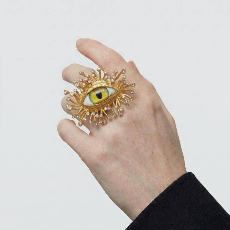 Vintage 18K Gold Evil Eye Brooch | Surrealist Pin | Festival Jewelry | Unique Brooch | Avant-Garde Gift for Her bild 9