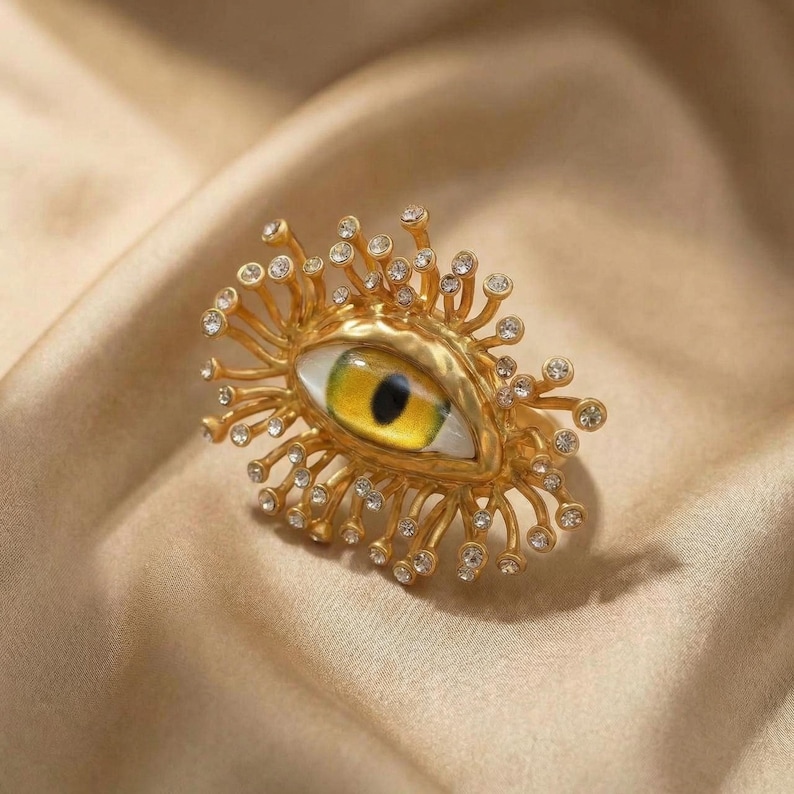 Vintage 18K Gold Evil Eye Brooch | Surrealist Pin | Festival Jewelry | Unique Brooch | Avant-Garde Gift for Her bild 7
