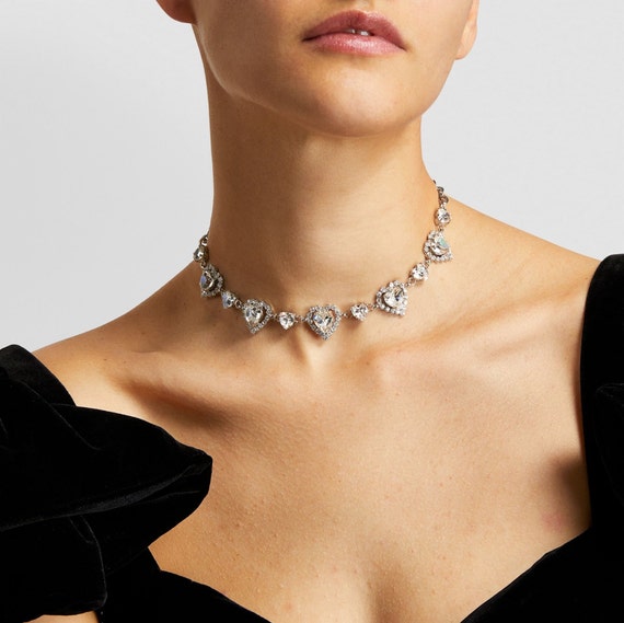 Alessandra Rich crystals necklace; Heart choker; … - image 1