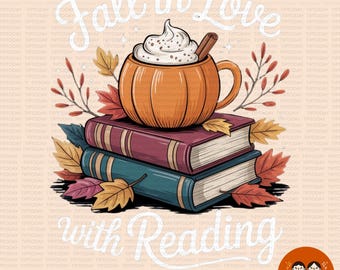 Höstläsningsclipart PNG: Pumpkin Spice Latte, Böcker (digital nedladdning)