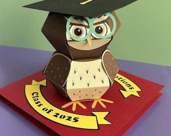 Pop-up Owl, SVG files, Graduation card/decoration, Folds flat, Envelope file included, for Cricut, Full PDF instructions