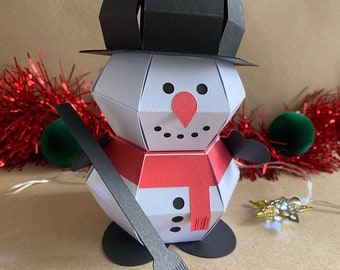 Pop-up snowman, Christmas card/decoration, Folds flat, Digital download SVG files, DIY project, Ideal for Cricut, Detailed PDF instructions