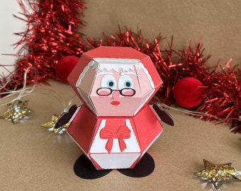 Pop-up Mrs Santa, Christmas card/decoration, Folds flat, Digital download SVG files, Ideal for Cricut, Detailed PDF instructions