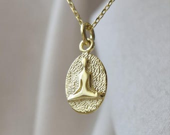 Minimale Yogi Halskette, 925 Sterling Silber Buddha Meditation Anhänger, Yoga Zen Schmuck spirituelles Geschenk für sie