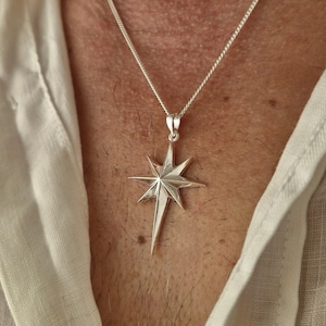 Men's North Star Silver Necklace,925 Sterling Silver, Pole