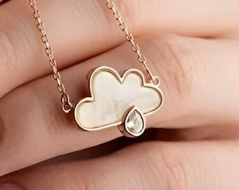 Little White Cloud Necklace, 925 Sterling Silver, Rain Cloud Pendant, Tiny Raindrop Cloud Charm, Celestial Necklace, Sky Charm, Gift for Her