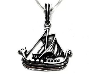 Viking Longship Necklace, 925 Sterling Silver, Viking Ship Pendant, Scottish Jewelry, Sailboat Pendant, Sailor's Jewelry, Gift for Him