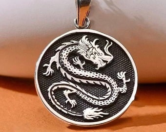 Dragon Locket Necklace, 925 Sterling Silver, Ancient Chinese Jewelry, Unisex Mythology Necklace, Gothic Jewelry, Gift for Him, Gift for Her