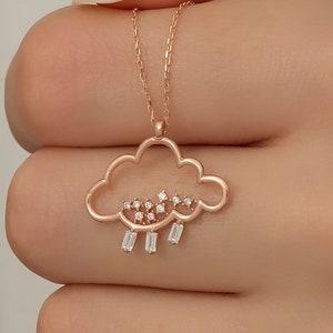 Sterling Silver Rain Cloud Necklace: Zircon Celestial Pendant
