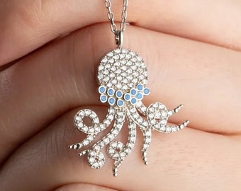 Oktopus Halskette, 925 Sterling Silber, Ocean inspiriert Halskette, Octopus Anhänger, Meereskreatur, Nautische Halskette, Marine Stil, Geschenk für Sie