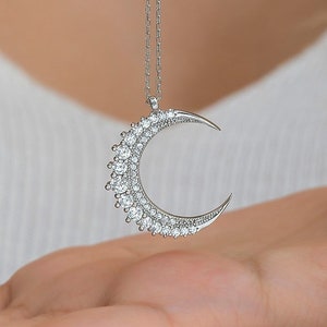 Witchy Moon Necklace, 925 Sterling Silver, Crescent Moon Pendant, Talisman Charm, Celestial Jewelry, Gothic Necklace for Women, Gift for Her