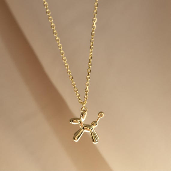Gold Jeff Koons Balloon Dog Necklace: Sterling Silver Pop Art