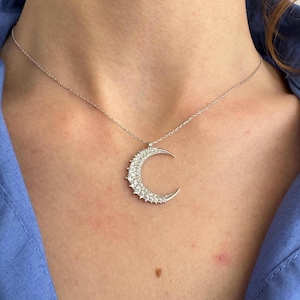 Witchy Moon Necklace, 925 Sterling Silver, Crescent Moon Pendant, Talisman Charm, Celestial Jewelry, Gothic Necklace for Women, Gift for Her