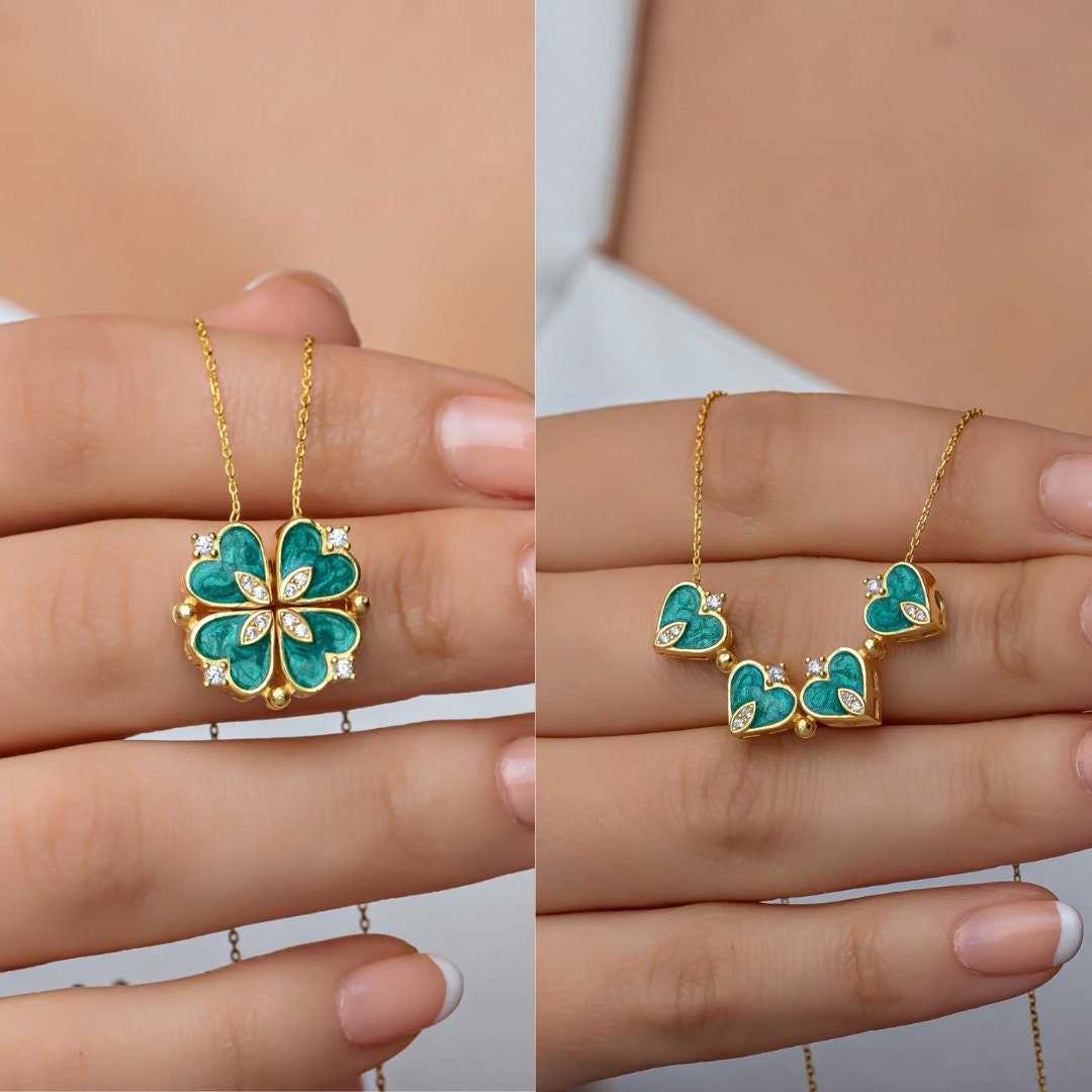 Sterling Silver Magnetic Clover Necklace: Enamel Shamrock Pendant 925 ...
