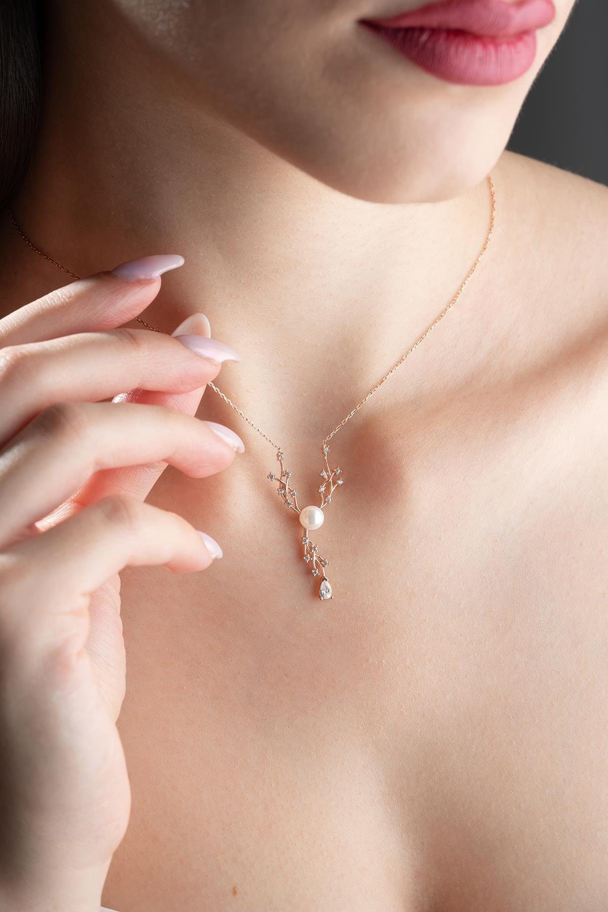 Pearl Ivy Necklace, 925 Sterling Silver, Ivy Pendant, Pearl