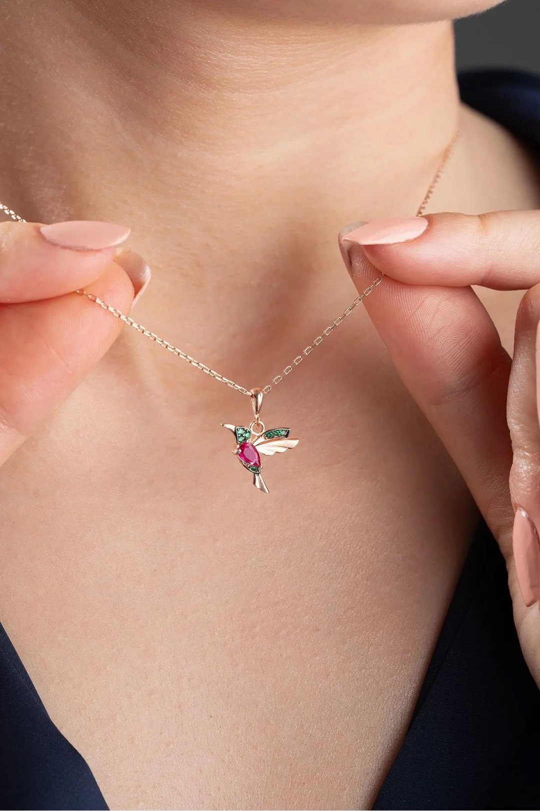 Dainty Hummingbird Necklace, 925 Sterling Silver, Handmade Jewelry