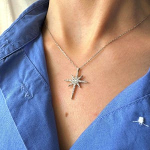 Sterling Silver North Star Necklace: Zircon Celestial Pendant