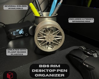 BBS Rim Style Pen Organizer, Desktop Pen Holder, Fidget Spinner, Car Rim Pen Holder with Spinning Rim, Gift for a Car Lover