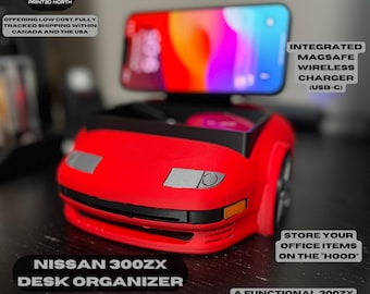 Nissan 300ZX Inspired Desk Organizer, Vehicle Office Organizer, Nissan Phone Wireless Charger, MagSafe Desk Organizer, JDM Decor